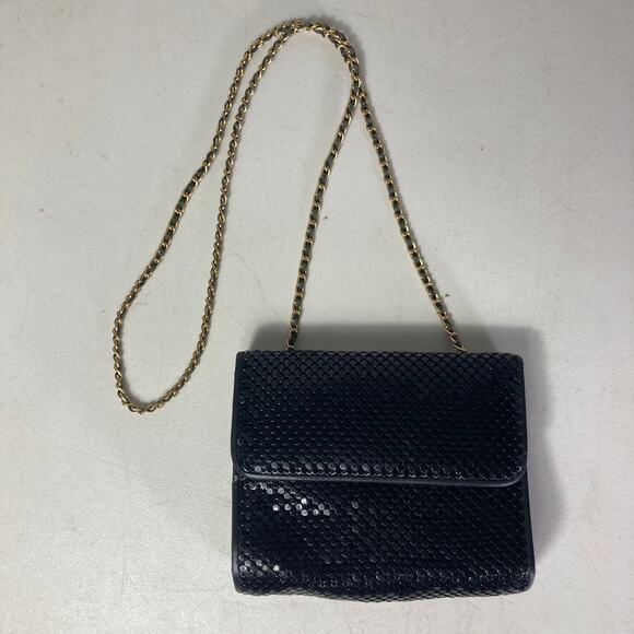 Whiting & Davis Women's Black Evening Purse Bag Crossbody Bag w/ Gold Chain‎ - Picture 2 of 16